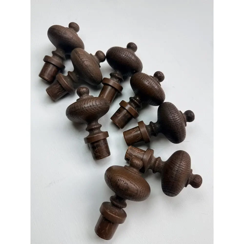 Vintage Style Faux Wood Curtain Set - Rings, Wall Brackets & Finials